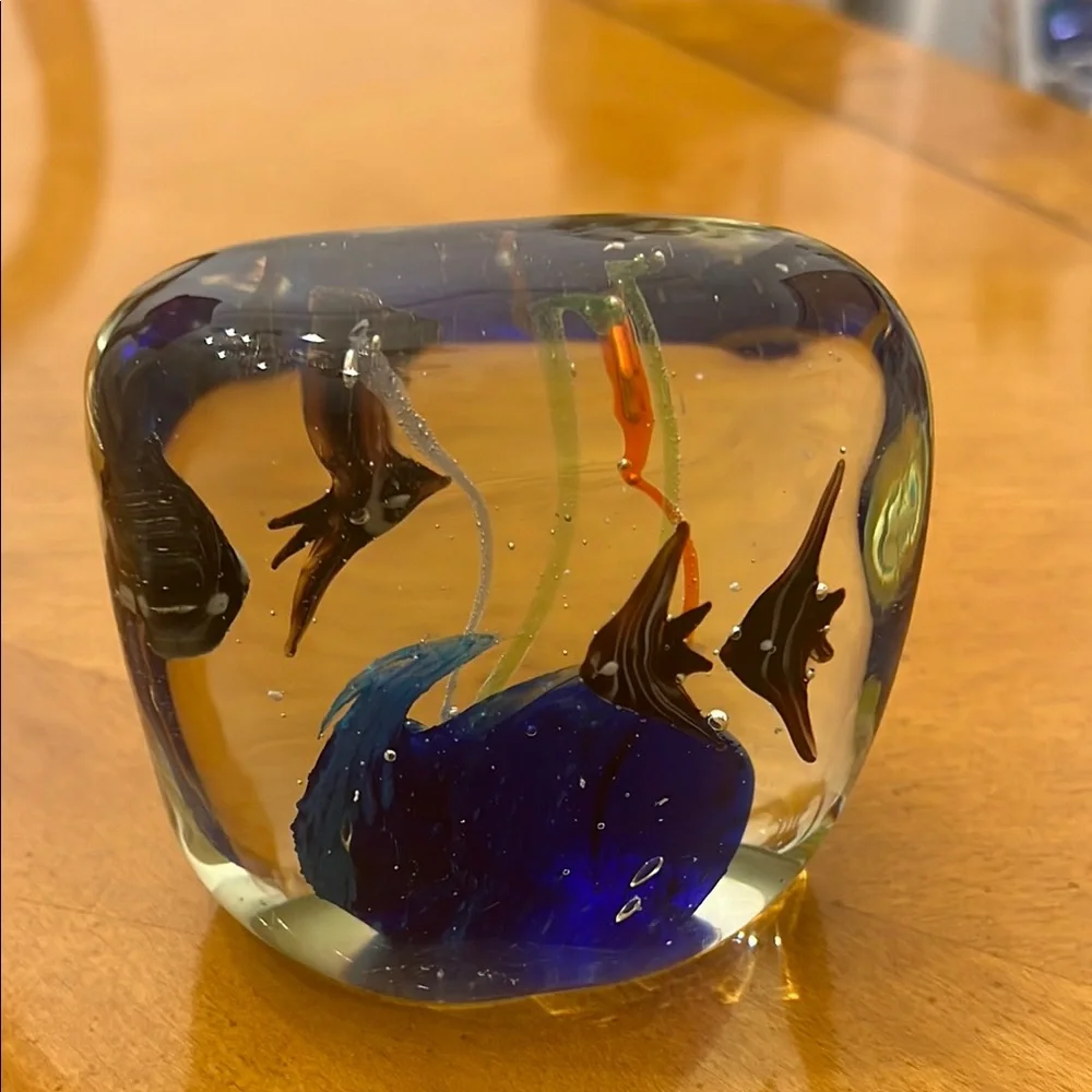 Handcrafted Glass Fish Sculpture - Blue and Black